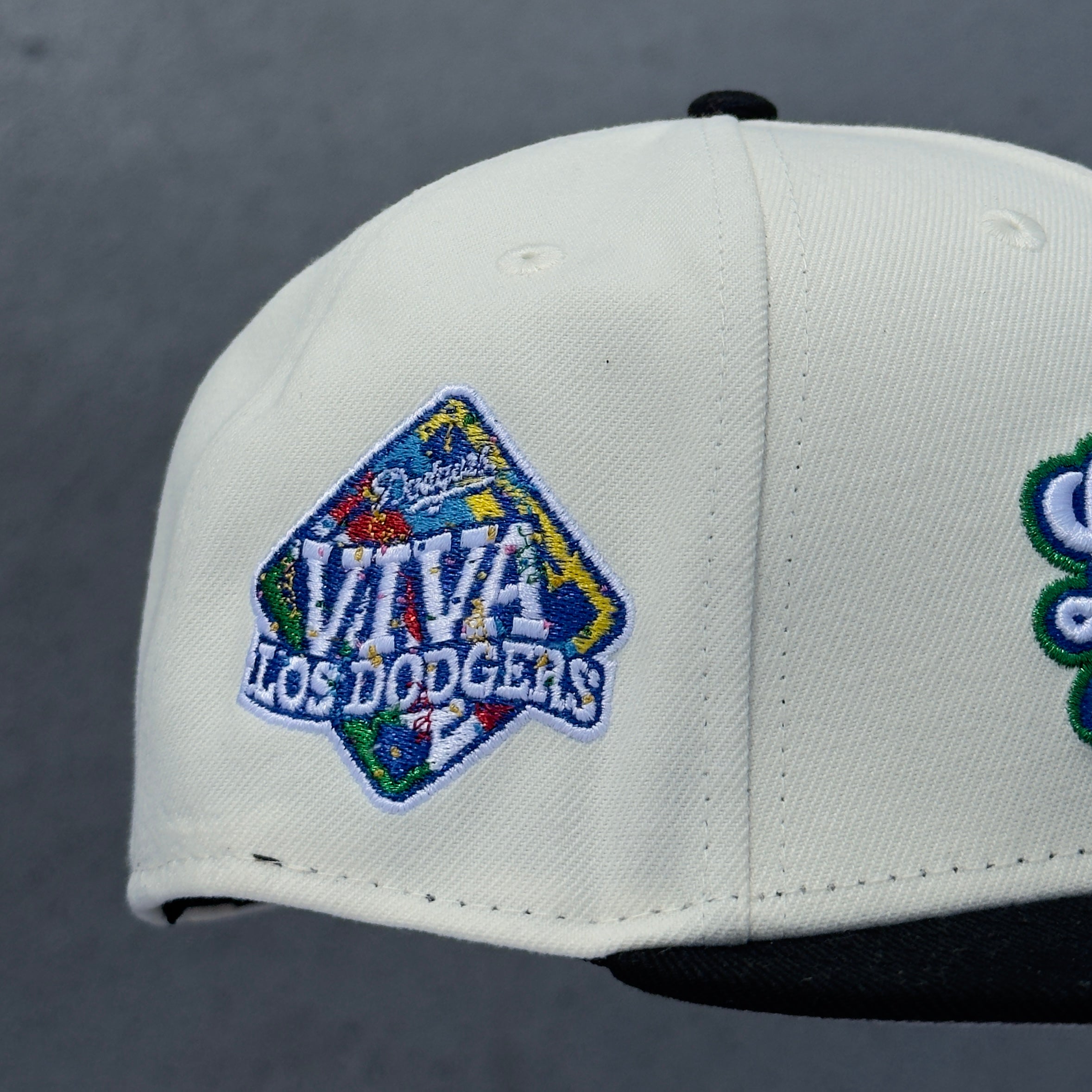 Los Angeles Dodgers Viva Los Dodgers Side Patch Fitted Hat New Era 5950 (Off White/Blue/Green/Red/Gray)